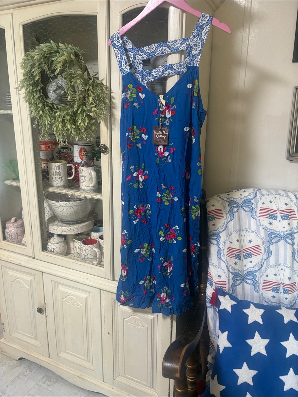 Matilda Jane Blue Floral Dress with Pink & Red Blooms